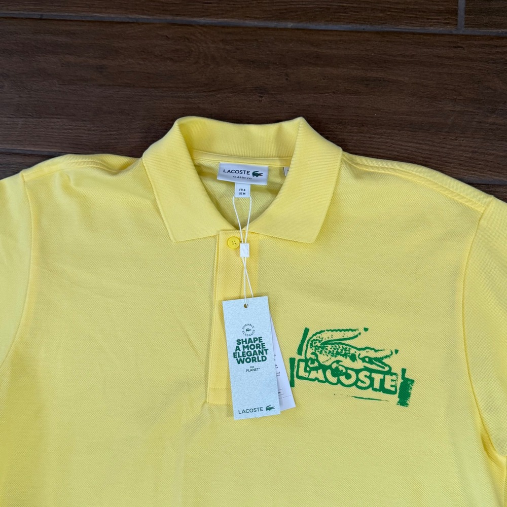 Lacoste Mens Classic Fit Graphic Logo Polo Shirt Yellow PH3285 Size 4 M